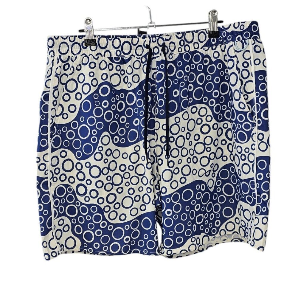 Outdoor Voices Mens Solarcool 7" Beach Shorts, Printed, Mesh Lined, Blue, XL